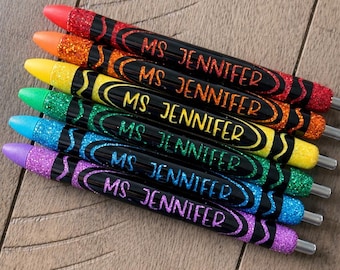Personalized Teacher Gift – Custom Crayon Epoxy Pen – Name Pen for Teachers, Back to School Gift, End of Year Teacher Appreciation