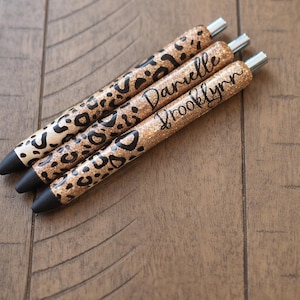 Benutzerdefinierte Cheetah Epoxy Stift | Personalisierter Glitter Gelstift | Gold & Rose Gold Leopard Pen | Lehrer Geschenk | Benutzerdefinierte Name Stift