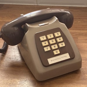 Vintage Phone GPO 756 Push Button Telephone Grey/ Brown Built 1980 Fully Working