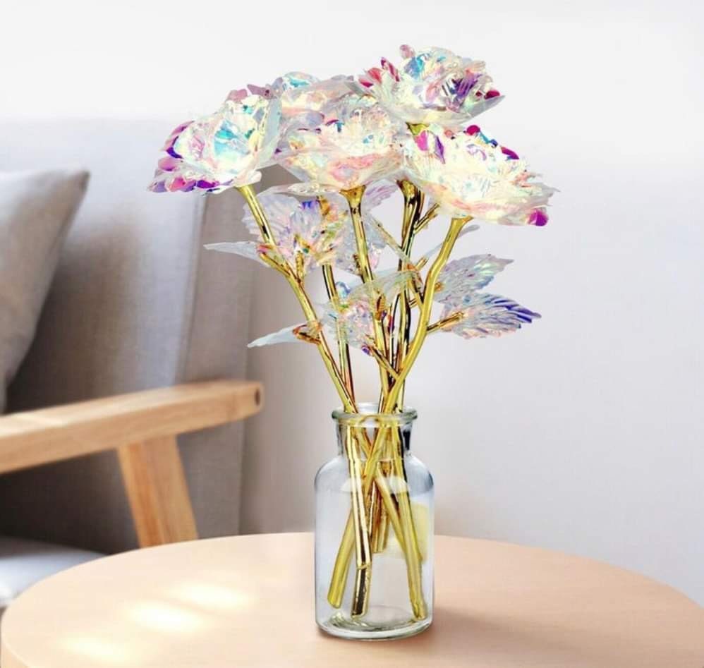 Catekro Glass Roses, Colorful Artificial Flowers With LED Warm
