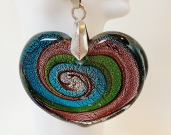 Dichroic Art Glass Heart Necklace