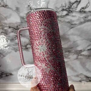Personalized Rhinestone Mom Tumbler: Birth Flower Bouquet, Bedazzled 20 oz Cup
