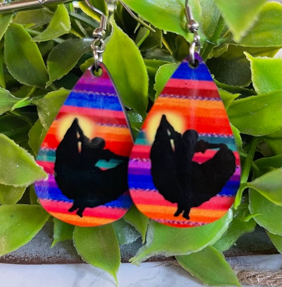 Folklórico Earrings With Blue Background. Teardrop Shaped Etsy