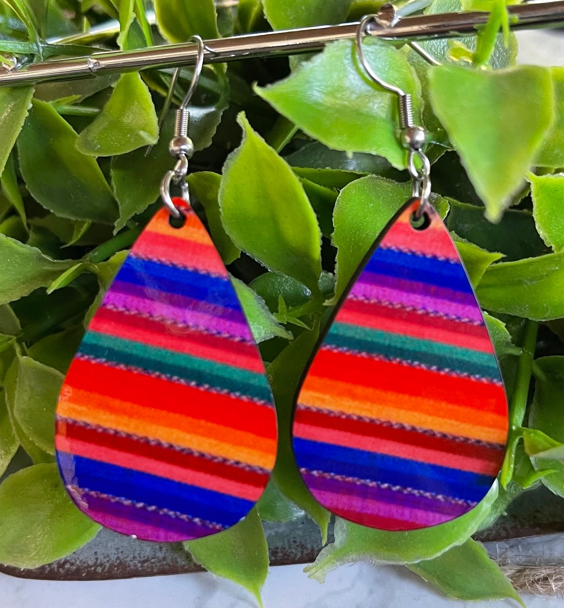 Folklórico Earrings With Blue Background. Teardrop Shaped Etsy