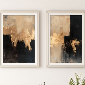 2er Set Schwarz und Gold abstrakte Wandkunst, moderne schwarz, beige mit Goldfolie abstrakte druckbare Kunst, Wohnzimmerkunst, digitaler Download