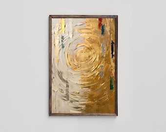 Cream White and Gold Abstract Wall Art, Textured Metallic Abstract Printable Art, Golden Living Room Art, Modern Wall Art, Digital Download