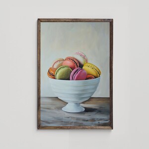 Colorful Macarons in Bowl Art, Colorful Kitchen Wall Art, Printable Kitchen Art, Dining Room Decor, Still Life Painting, Digital Download