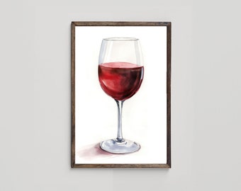 Digital Download, Red Wine Wall Art, Glass of Wine Print, Living Room Wall Art, Kitchen and Dining Art, Red Wine Glass Printable Wall Art