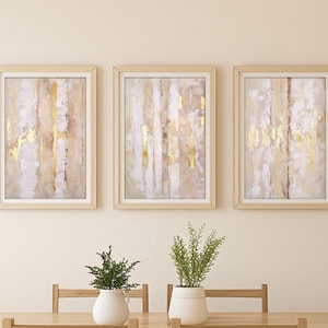 Set of 3 Gold and Neutral Abstract Wall Art, Modern Minimalistic Warm Printable Art, Gold and Earth Tones Living Room Art, Digital Download