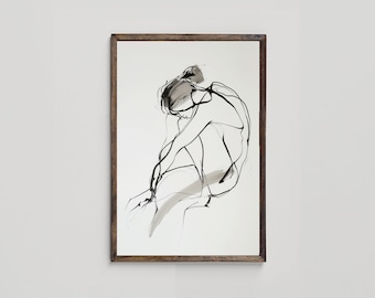 Abstract Female Form Wall Art, Black Line Wall Art, Kitchen and Dining Art, Black and White Printable Wall Art, Digital Download