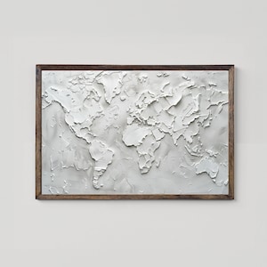 Mapa del mundo blanco moderno, arte de pared texturizado global, decoración monocromática contemporánea, mapa del mundo, abstracto blanco, decoración de oficina, descarga digital