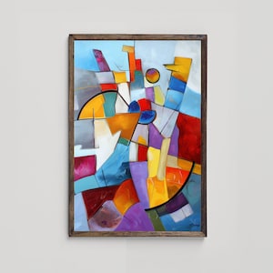 Arte astratta audace per l&#39;arredamento moderno di casa e ufficio, arte murale astratta colorata, arte stampabile con geometria astratta multicolore, download digitale