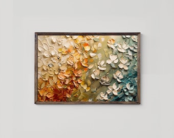 Autumn Decor, Fall Colors Wall Art, Textured Artwork, Flower Art, Impasto Abstract Nature Decor, Living Room Printable Art, Digital Download