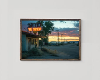Vintage Leuchtreklame Fotografie, druckbare Kunst, Nutze den Moment Kunstwerk, motivierende Fotografie, Wohnzimmer Wandkunst, digitaler Download