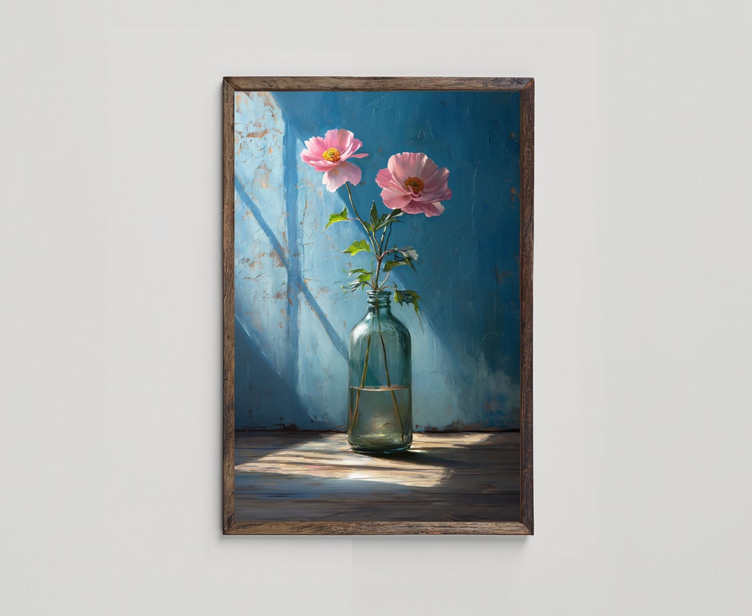 Digital Download, Blue Floral Wall Art, Floral Print, Living Room Wall