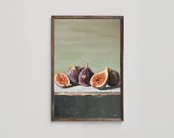 Vintage Fig Wall Art, Fig Fruit Art, Green Printable Kitchen Art, Traditional Dining Room Decor, Still Life Fruit Painting, Digital Download