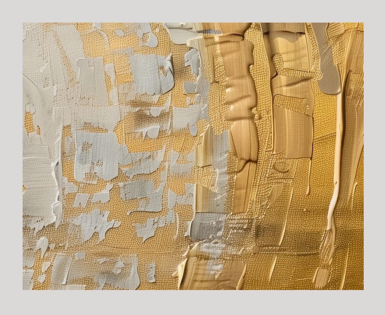 Cream White and Gold Abstract Wall Art, Textured Metallic Abstract