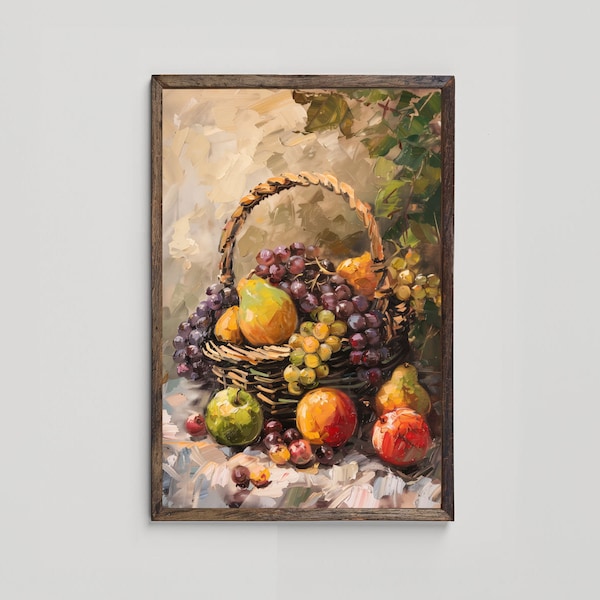 Vintage Fruit Painting Art, Printable Kitchen Wall Art, Traditional Dining Room Decor, Classic Still Life Fruit Painting, Digital Download