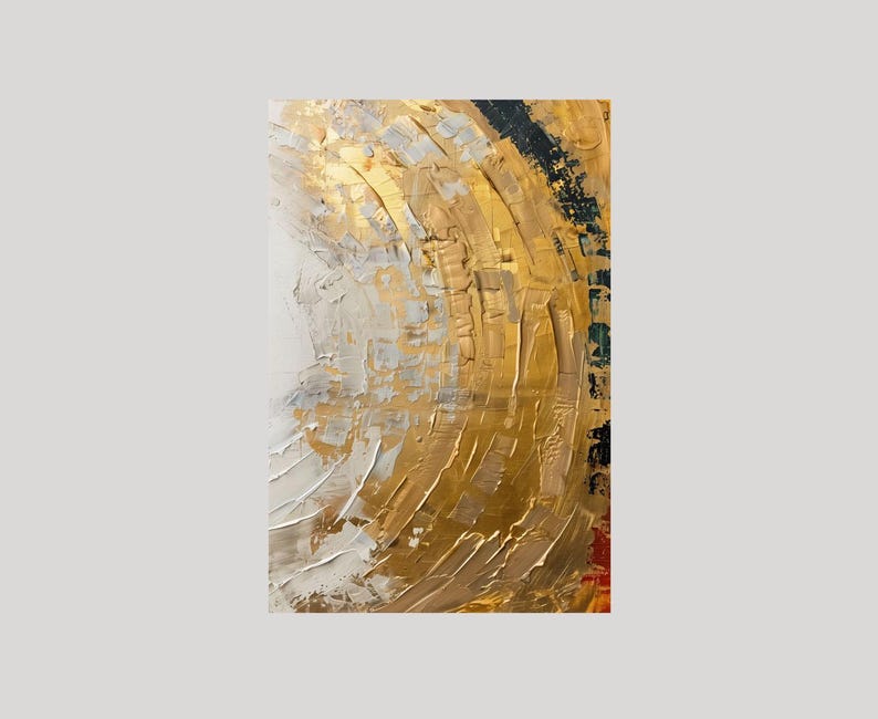 Cream White and Gold Abstract Wall Art, Textured Metallic Abstract