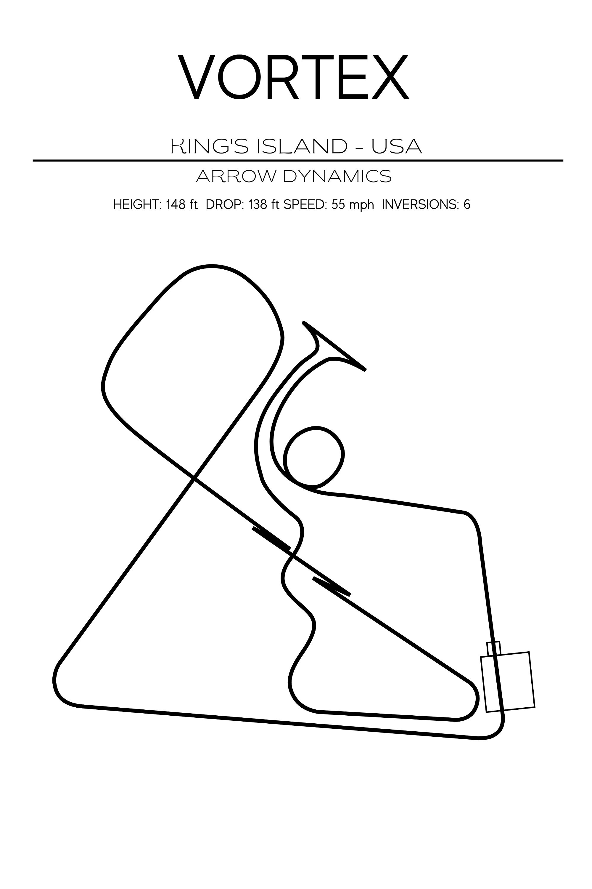 Vortex Layout (no Labels) - Arrow Dynamics - USA - Modern Wall Art ...