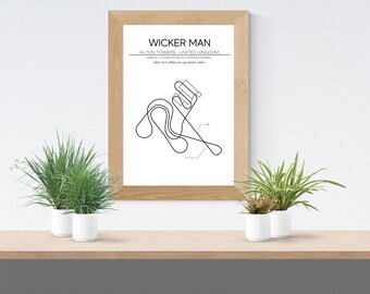 Wicker Man Layout - Alton Towers - England - Modern Wall Art - Roller Coaster Minimalistic Print Poster GCI Rides