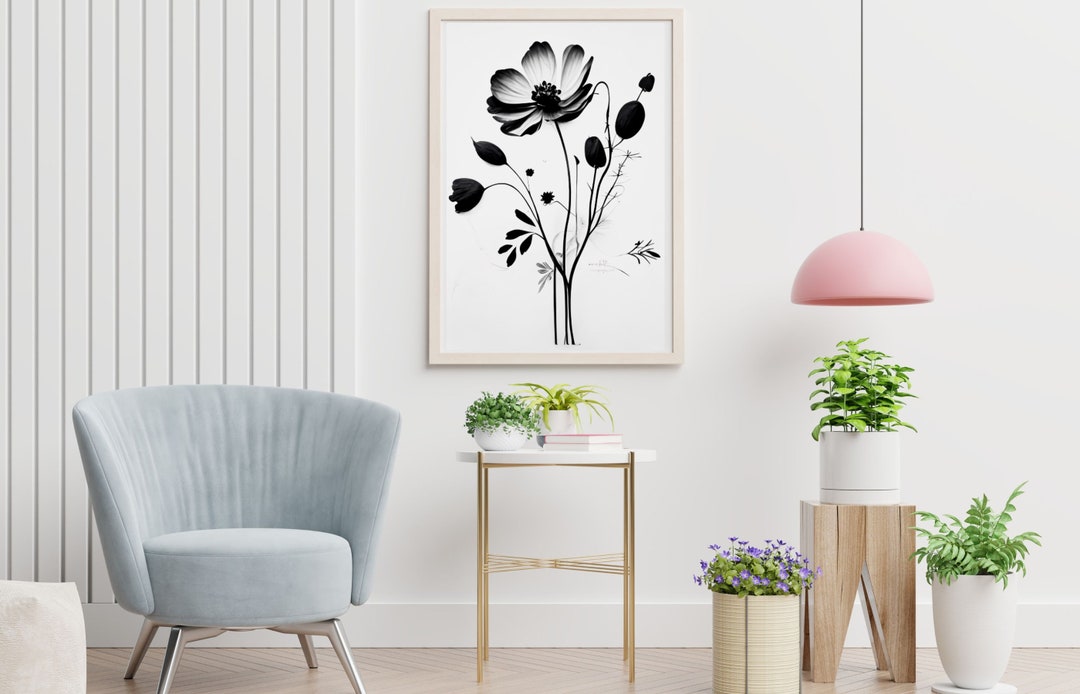 Minimalist Flower Wall Art Black and White Floral Wall Art Printable
