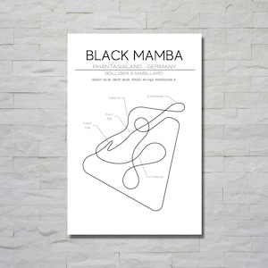 Black Mamba Layout Phantasialand Germany Modern Wall Art Roller Coaster Gift Minimalistic Print B&M Theme Park Gift Roller Coaster Poster