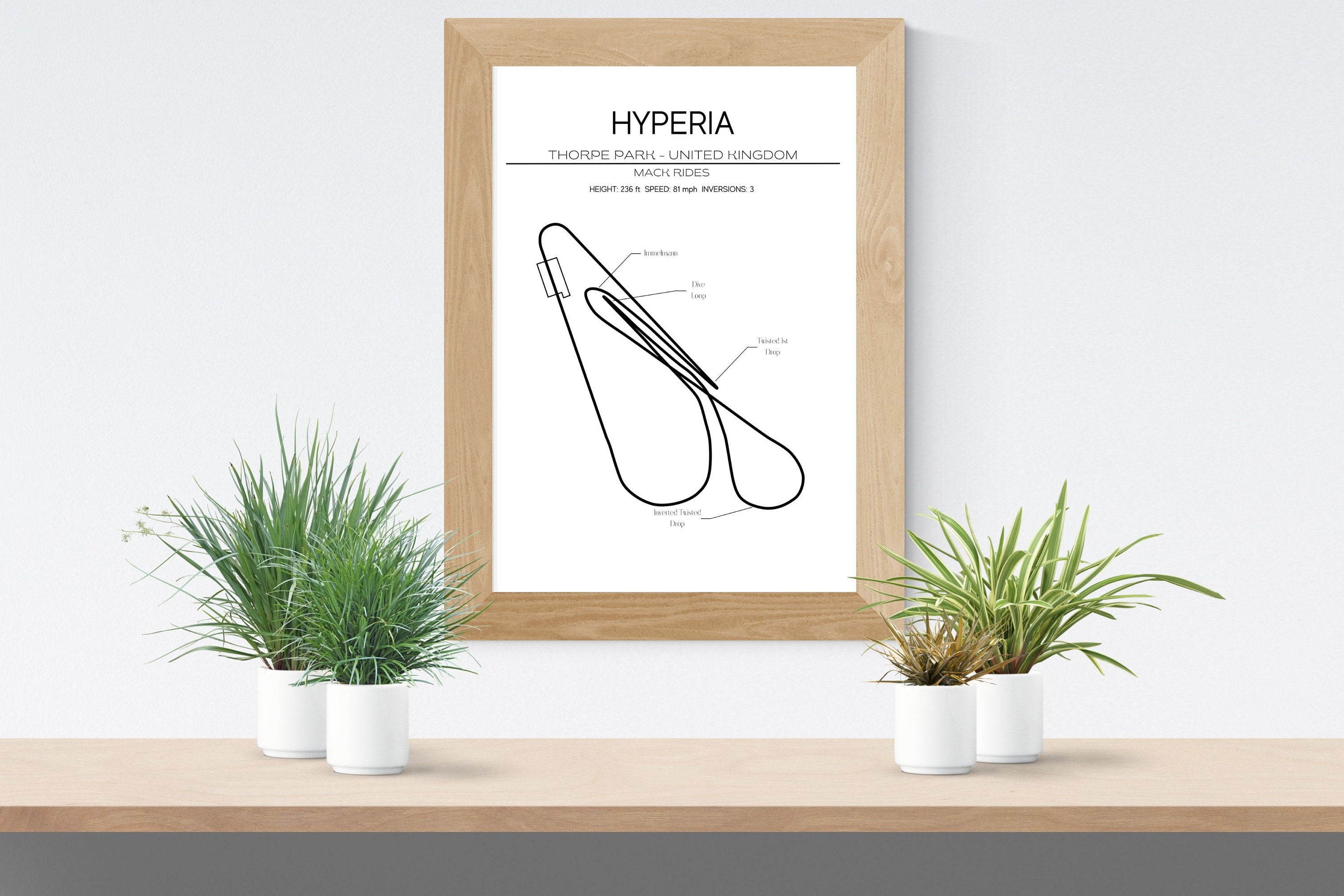 Hyperia Layout - Thorpe Park - Großbritannien - Moderne Wandkunst - Achterbahn Minimalistischer Druck Poster Bolliger und Mabillard Fahrten