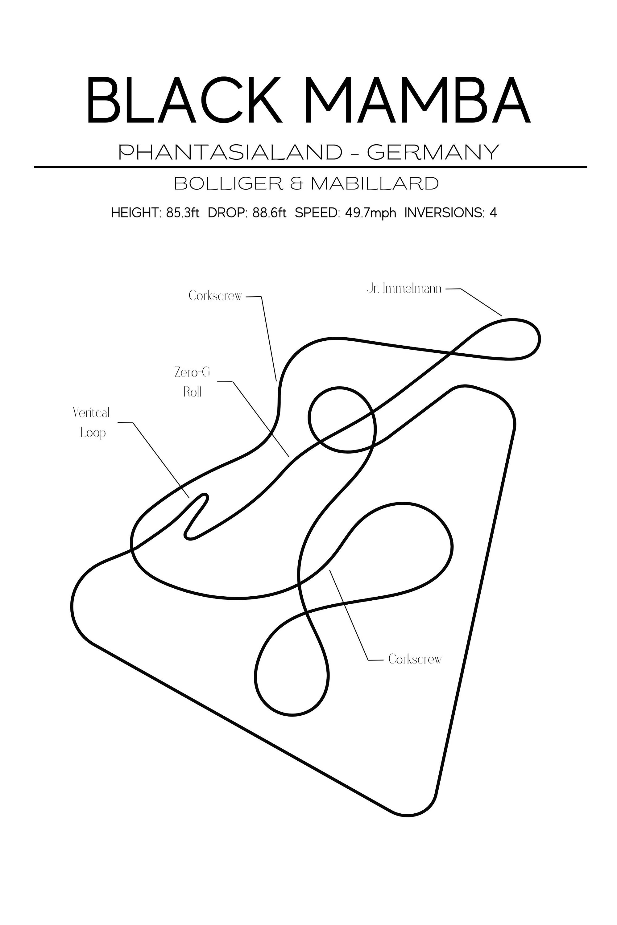 Mamba Ride Layout Black Mamba Layout Phantasialand Germany Modern Wall Art Roller Coaster ...