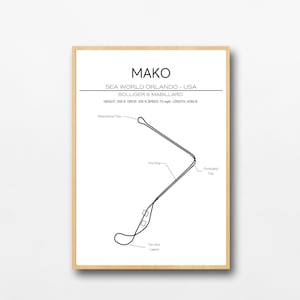 Mako Layout - Sea World Orlando - USA - Modern Wall Art - Roller Coaster Minimalistic Print Poster Bolliger and Mabillard Rides