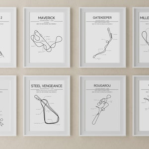 9 Cedar Point Roller Coaster Layouts - USA - Modern Wall Art - Roller Coaster Minimalistic Print Poster Theme Park Print Roller Coaster Gift