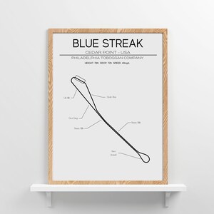 Blue Streak Layout - Cedar Point - USA - Modern Wall Art - Roller Coaster Minimalistic Print Poster Theme Park Print Roller Coaster Gift