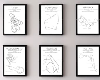 6 Intamin Launched Layout Prints - Modern Wall Art - Roller Coaster Minimalistic Print Poster - Amusement Park Gifts