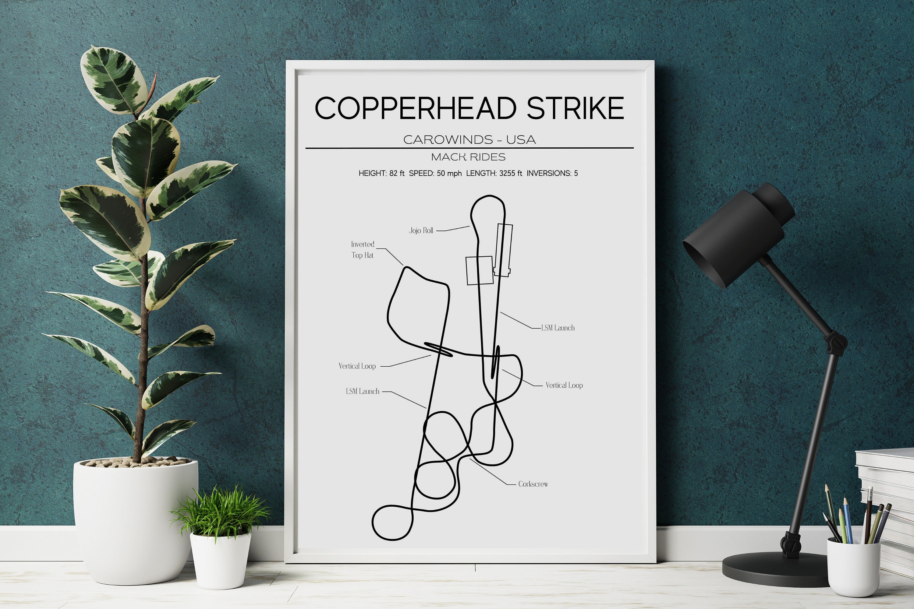 H22KZ29b ハワード・ベーレンス ルガーノ・コーストライン アートポスター Copperhead Strike Layout - Carowinds - USA - Modern Wall Art