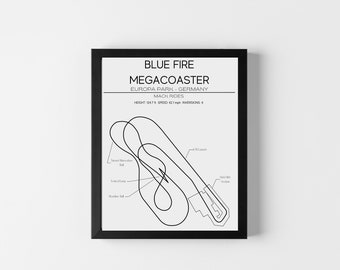 Blue Fire MegaCoaster Layout Europa Park Modern Wall Art Roller Coaster Gift Minimalistic Print Mack Rides Theme Park Gift Roller Coaster