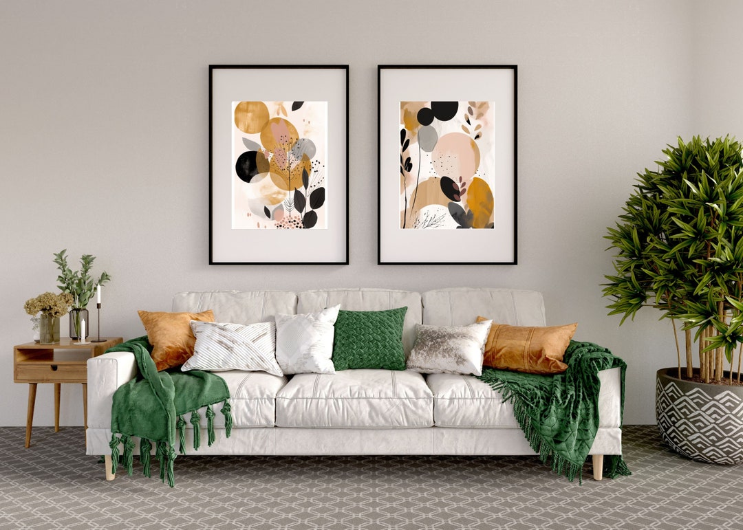 Boho Abstract Wall Art Prints, Set of 2 Prints, Neutral Minimalist Wall ...