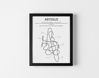 Abyssus Layout - Energylandia - Poland - Modern Wall Art - Roller Coaster Minimalistic Print Poster Vekoma