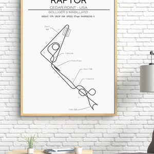 Raptor Layout - Cedar Point - USA - Modern Wall Art - Roller Coaster Minimalistic Print Poster Theme Park Print Roller Coaster Gift