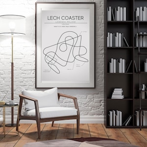 Lech Coaster Layout Legendia Poland Modern Wall Art Roller Coaster Gift Minimalistic Print Vekoma Theme Park Gift Roller Coaster Poster