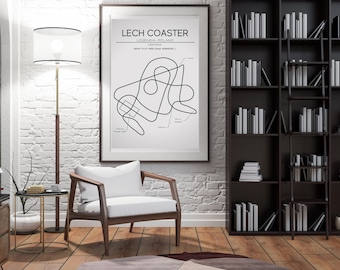 Lech Coaster Layout Legendia Poland Modern Wall Art Roller Coaster Gift Minimalistic Print Vekoma Theme Park Gift Roller Coaster Poster