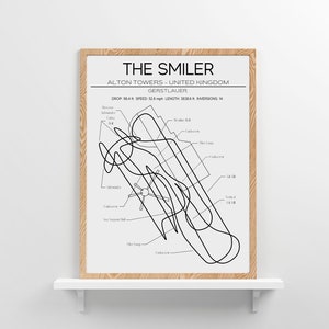 The Smiler Layout Alton Towers United Kingdom Modern Wall Art Roller Coaster Gift Minimalistic Print Gerstlauer Rides Roller Coaster Gift