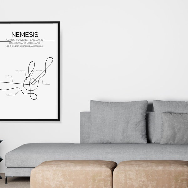 Nemesis Layout - Alton Towers - England - Modern Wall Art - Roller Coaster Minimalistic Print Poster Bolliger and Mabillard Rides