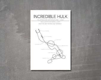 Incredible Hulk Layout Universal Studios Islands of Adventure USA Modern Wall Art Roller Coaster Gift Minimalistic Print RMC Theme Park Gift