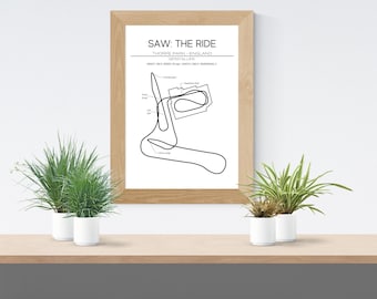 Saw: The Ride Layout - Thorpe Park - Inglaterra - Arte de parede moderna - Pôster minimalista de montanha-russa Gerstlauer Rides