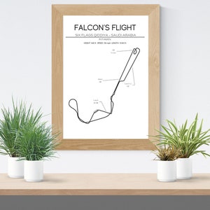 Falcon&#39;s Flight Layout - Six Flags Qiddiya - Saudi Arabia - Modern Wall Art - Roller Coaster Minimalistic Print Poster Intamin Record