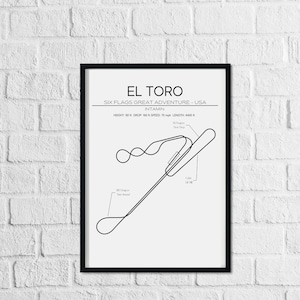 El Toro Layout - Six Flags Great Adventure- USA Modern Wall Art  Roller Coaster Art Minimalistic Print Poster Intamin Theme Park Gift