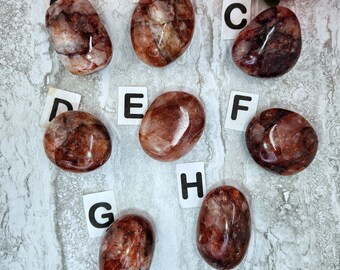 Fire Quartz Hematoid Palm Stone Red Orange Rainbows Clear Natural High Quality Healing Grounding Balance Rainbows