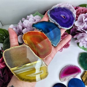 Dyed Agate Slab Stone Rainbow Psychic Transformation Heal Protect Flash Natural High Quality Crystals Minerals