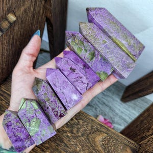 Stichtite with Serpentine Atlantisite Towers Obelisks Purple Beautiful Natural High Quality Rare Unique
