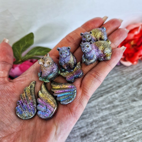 Bismuth Animal Carvings Bears Butterfly Wings Rainbow Energy Vitality Crystal Mineral Natural High Quality Collector Astral Travel